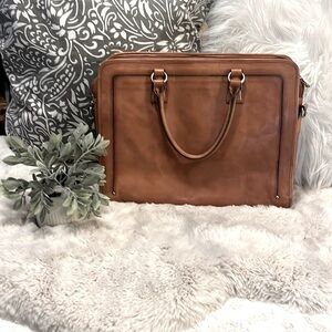 Banuce Vintage Cognac Color Leather Briefcase Laptop Travel Bag